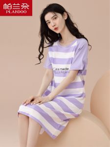 Plandoo Pure Cotton Summer Sleep Dress Short Sleeve Home Clothes Mid-Length Dress Nightgown for Young Women Sweet Style