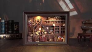 Book Nook Kit Secret Attic DIY 3D Wooden Puzzle Bookshelf Insert Dollhouse Model Bookend Building Home Decoration Photo Frame