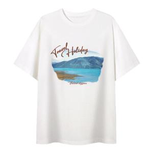 PSO Brand Mens And Womens Vintage Loose Casual Short Sleeve T-Shirt Couples Half Sleeve Comfortable Breathable Cotton Top