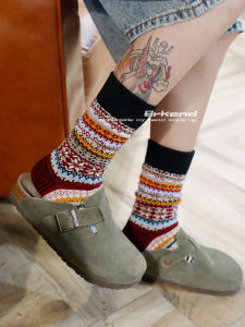 Brkend Ethnic Series Retro Thick Socks Fairisland Heavy Weight Long Socks Amekaji Bunching Socks Heattech Tide