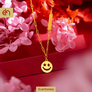 Everhoney Gold Chain Lovely Smile Face Pendant Necklace 24K Gold Jewelry Gift for Women Girls
