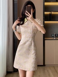 Elegant Short Sleeve Dress Womens Fashionable Summer New Style Ageless High-end Small Size Mature Wind Skirt Polyester Fiber