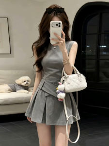 SUSIEYUAN | Stylish Short Gray Sleeveless Vest Dress