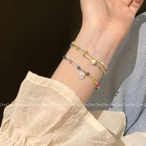 Colorful Beaded Bracelet for Girls Dopaamine Design Trendy Summer Jewelry Silver Fragments Unique Style Female Fashion Accessory