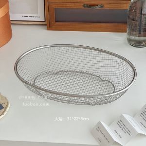 Stainless Steel Mesh Storage Basket Kitchen Fruit Utensils Miscellaneous Items Organizer Drain Basket Home Storage Utility