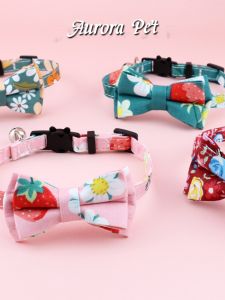 Aurora Pet Cat Neck Collar with Bow Tie And Bell Anti-Choking Small Dog Accessories Real Shot Fashionable Pet Accessories