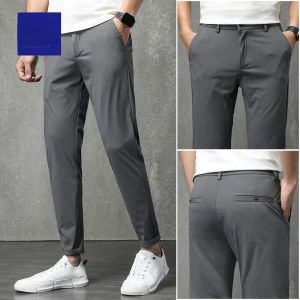 ROMON | Lomon Mens Summer New Ice Silk Elastic Loose Straight Business Casual No Ironing Long Pants Thin Fashion Urban Style