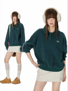 Turn Signal | Causal Loose Pure Cotton Polo Collar Hoodie for Spring and Autumn Women