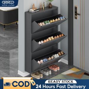 GOLD Wall Mounted Shoe Cabinet Metal Shoes Rak Multi-layer Kasut Almari Hanging Tipping Almari Kasut Bertutup Large-Capacity鞋柜