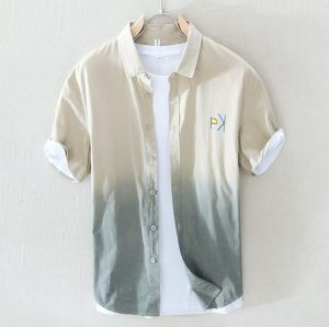 Japanese style gradient casual short-sleeved shirt mens summer thin new tie-dye half-sleeved shirt