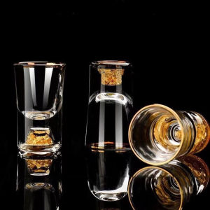 Golden Foil Shot Glasses Vodka Glass Sake Liquor Spirits Cocktail Mini Wine Glass 0.5Oz/15ml Drink Cup