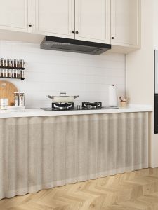 Kitchen Cabinet Cover Curtain Fabric Door Drape Conceal Mess Organizer Shelf Dustproof Magic Tape Curtain No Drilling Needed