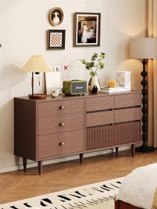 Mid-Century Modern Bedside Wooden Multi-Functional Storage Cabinet