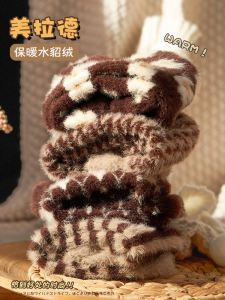 หนาขึ้น ขนกระต่ายน้ํา ผู้หญิง ถุงเท้า ถุงเท้าถึงกลางน่อง ผ้าขนแกะ เรียงราย อุ่น ฤดูหนาว ถุงเท้าไนลอน สแปนเด็กซ์ ยืดได้ ถุงเท้าไฟเบอร์เข่า Heattech