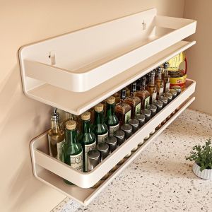 Kitchen Wall Mounted Multi-Function Storage Rack Spice Condiment Can Organizer No Drilling Required Easy to Clean Tools