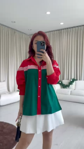 SJM KEMEJA SABRINA NATALAN CHRISTMAS LENGAN PANJANG KASUAL SIMPLE KATUN IMPORT 2866