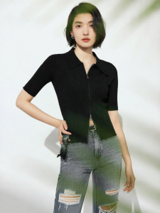 Fashionable Polo Neck Double Zipper Knitted Cardigan