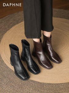 Daphne | Black Western Square Toe Chunky Heel Ankle Boots