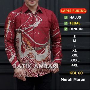 Kemeja Batik Pria Lapis Furing Lengan Panjang Standar & Jumbo S-4XL Warna Coklat Batik Ambari KBL 32