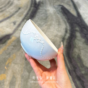 Stunning French Vintage Butterfly Knot Floral Rice Bowl Salad Bowl Ceramic Breakfast Bowl Self Kept Elegant round Shape Dishware