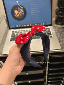 Red Polka Dot Butterfly Knot Wide Edge Hairband Womens New 2025 High Forehead Face Washing Denim Blue Hairband Fashionable Hair Accessories