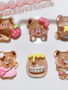 Transparent Resin Honey Bear Glitter DIY Mobile Phone Case Handmade Patch Decorations Cute Cartoon Hair Accessories