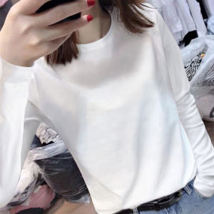 Áo Thun Cotton Tay Dài Dáng Rộng Màu Trắng Cho Nữ Mùa Xuân Thu Phong Cách Mới Đa Năng Áo Thun Nữ Cổ Tròn in Họa Tiết