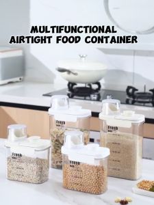 Airtight Plastic Jar Food Grade Container with Silicone Lid Dry Food Kitchen Canister Transparent Sealed Cereal Storage