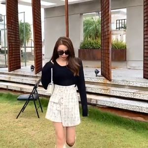 MODAMYTH LB10 - CELANA ROK WANITA TWEED SKORT TWEED HIGHWAIST HW KOREAN STYLE CELANA PENDEK SKIRT