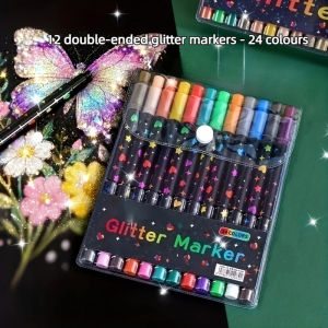 24-colour double-ended glitter pen using quick-drying ink double-ended drawing pen suitable for journaling crafts and gift