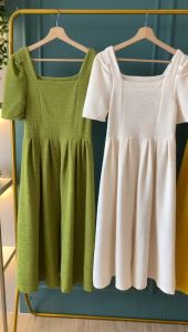 D11400 Hae Square Neck Slit Dress