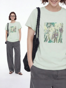 Celery Blended Cap Sleeved T-Shirt Flower Print