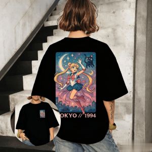 Sailor Moon Anime Graphi T Shirt Men Women Vintage Oversized Short Sleeve Tee Casual Streetwear Summer Graphic Top Y2k Clothes