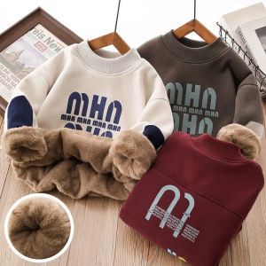 Boys Winter Sweatshirts Kids Plush Velvet Sportswear 4-12Y Children Fleece-Lined Winter Pullover Teenager Thickened Tracksuit