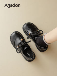 Agsdon Womens Oxford Shoes 2025 New Autumn Black Lace-Up Thick Bottom Commuter Single Shoes Casual round Toe mid Heel