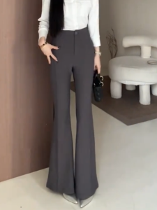 MANMI | Quần Nữ Thắt Dây Flared Thời Trang Màu Xám