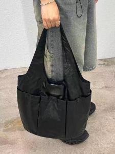 South Korea Niche Style Large Capacity One Shoulder Underarm Bag Wrinkle Double Pocket Design One South-South Same Style Commuter Tote