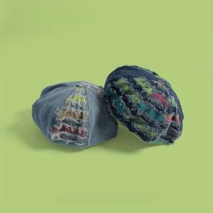 Cowboy patchwork beret for women versatile sweet and eye-catching small artistic octagonal hat small and fresh