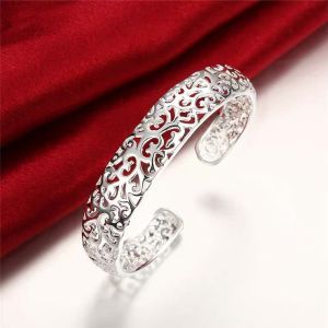 925 Sterling Silver open bangle bracelet for women lady girl cute favorite gift retro charm exquisite circular fashion jewelry