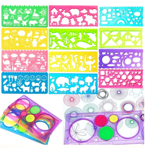 เรขาคณิต Spirograph Drawing ชุดลายฉลุภาพวาดแม่แบบไม้บรรทัดศิลปะหัตถกรรมสร้างสรรค์เด็กเด็กการศึกษาของเล่นเด็กของขวัญ