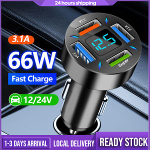 66W 3.1A Car Charger 4 USB Port Fast Charging LED Digital Display Voltage Plug Car Charger Adapter Detection for Huawei Xiaomi Samsung MP3