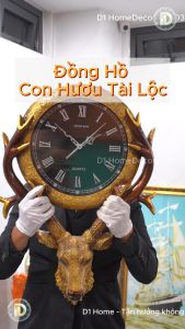 Đồng Hồ Treo Tường Trang Trí Decor - Mẫu Đồng Hồ Đầu Con Hươu Tài Lộc - Trang Trí Nhà Cửa - BH 5 năm - D1Home - ĐH04