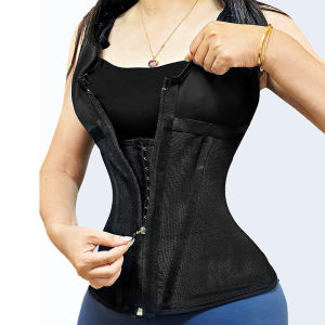 Shapewear Women Colombian Fajas Waist Trainer Tummy Control Vest Body Shaper 17 Steel Bones 3-Row Hooks Zipper Adjustable Strap