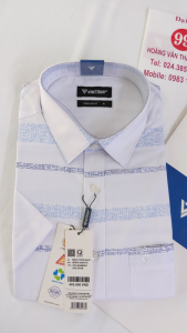 [Việt Tiến Sale] Sơ Mi Ngắn Tay - Regular Fit  - Vạt Vuông - Họa Tiết Hình Khối màu g xanh da trời trên nền trắn - size 41 (lẻ size)