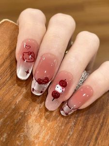 Cat Eye Handmade Long Fake Nails Whitening