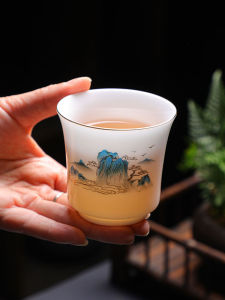 Qilin Mountain Ice Jade Porcelain Tea Set Gongfu Tea Drinking Cup Owner Cup Gift Box Home Use Owner Cup for Business Use