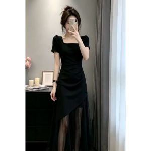 PEIZIXUAN | French Elegant Black Simple Design Waist-accentuating Dress