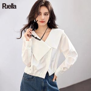 Puella | Fashionable French Style Irregular Large Collar Shirt