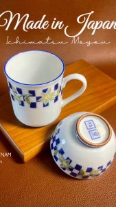 [Hàng Japan Limited New] - Ichimatsu Moyou -  Ly Sứ / Cốc Sứ Có Quai Cao Cấp Hoạ Tiết Caro Thấu Quang