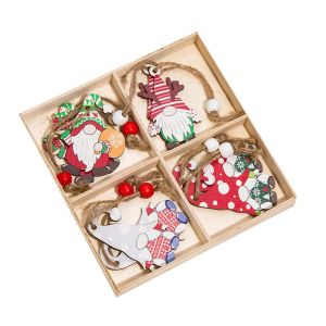 12/24PC Christmas Elf Green Hair Monster Wooden Pendant Xmas Party Christmas Tree Decor Home Festival Scene Hanging Decor Gift